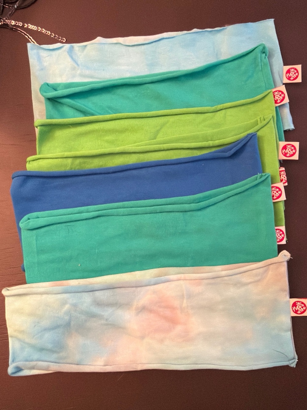 LOT of 7 Manduka Yogitoes Headbands Blue Green Tie-Dye Yoga Workout